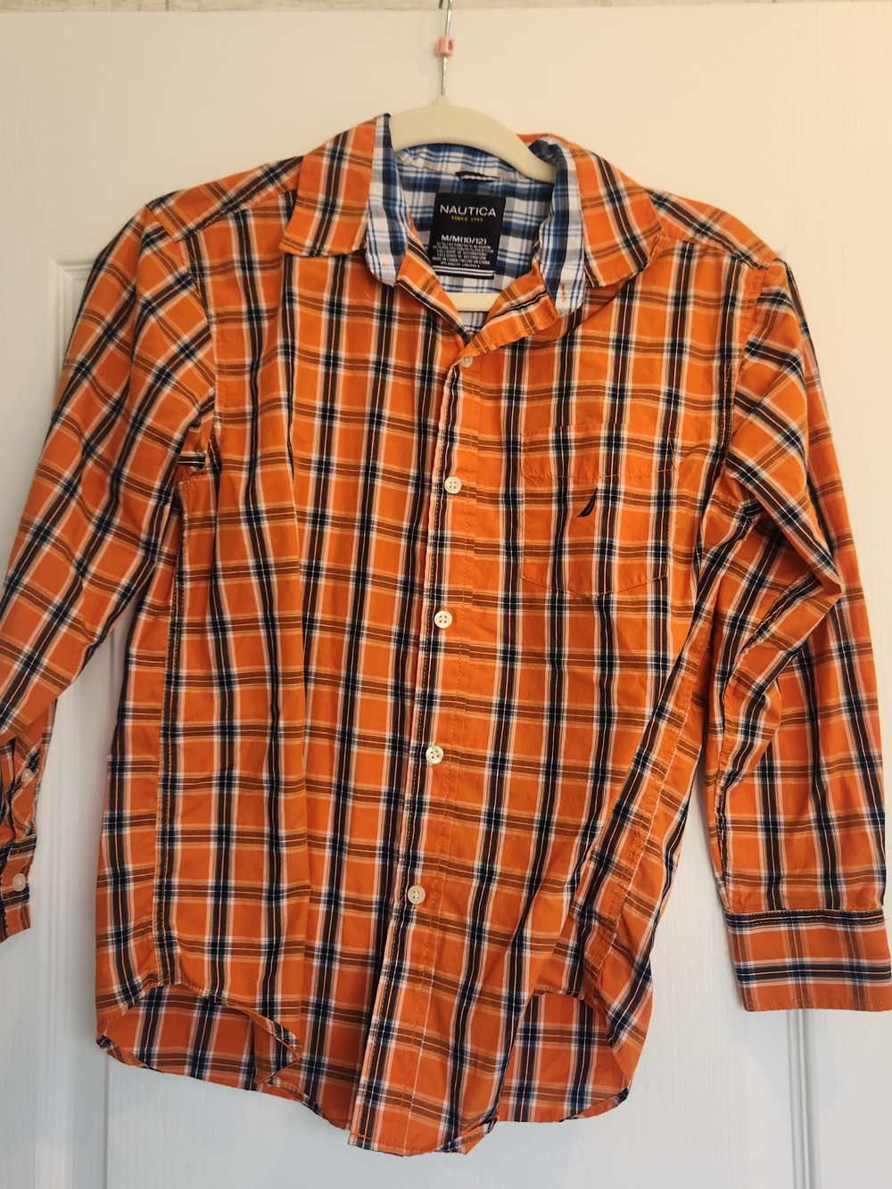 Nautica Orange Plaid Button-Down Shirt Boys Size M Euc